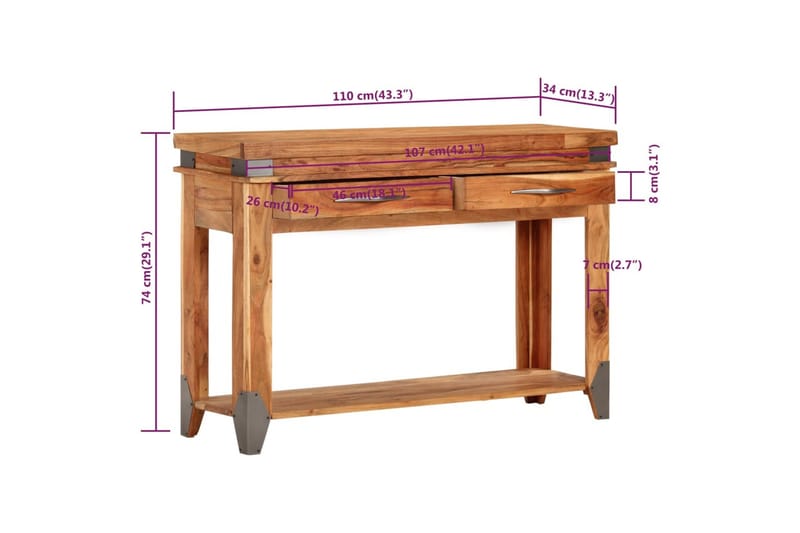 beBasic Konsollbord 110x34x74 cm heltre akasie - Brun - Møbler - Bord - Avlastningsbord - Sengebord & nattbord