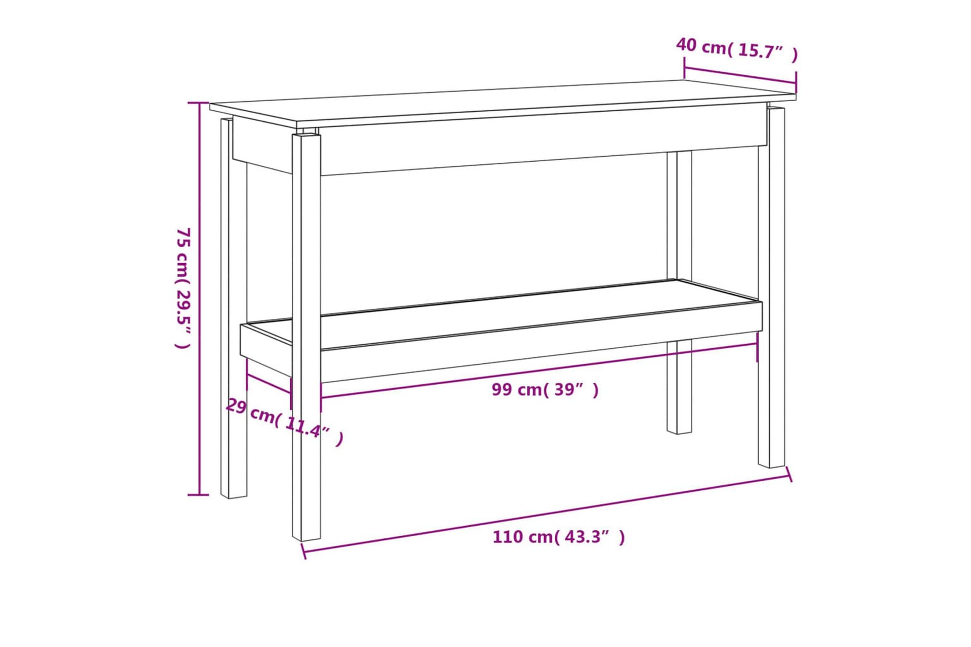 beBasic Konsollbord 110x40x75 cm heltre furu - Brun - Møbler - Bord - Avlastningsbord - Konsollbord