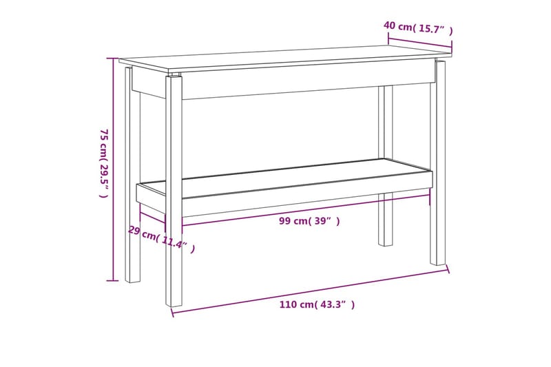 beBasic Konsollbord hvit 110x40x75 cm heltre furu - Hvit - Møbler - Bord - Avlastningsbord - Konsollbord