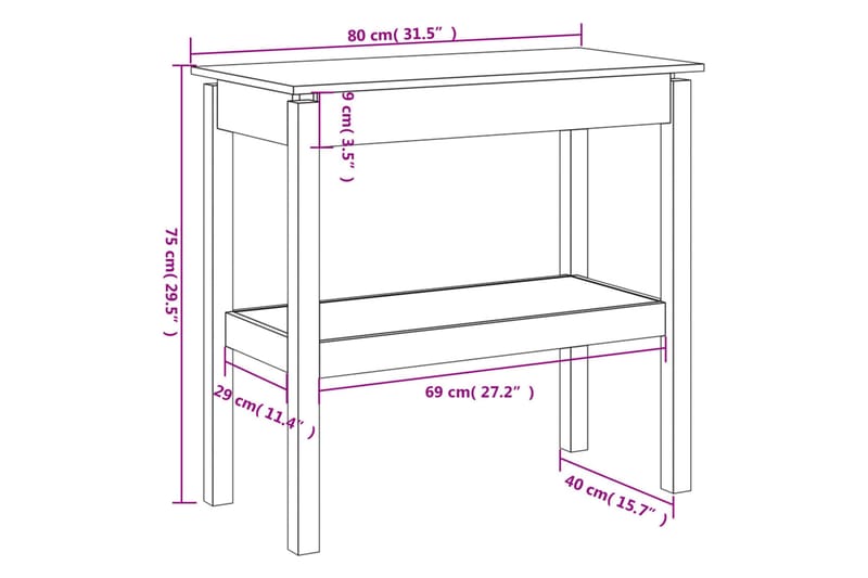 beBasic Konsollbord hvit 80x40x75 cm heltre furu - Hvit - Møbler - Bord - Avlastningsbord - Konsollbord