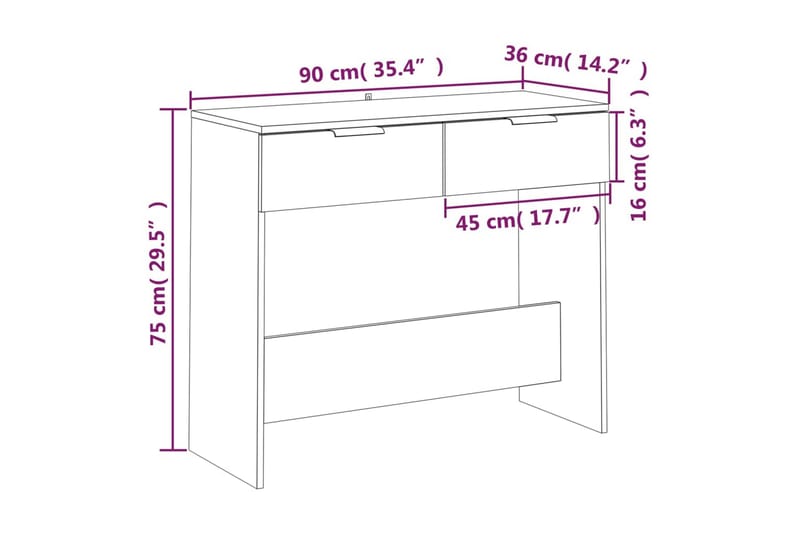 beBasic Konsollbord hvit 90x36x75 cm konstruert tre - Hvit - Møbler - Bord - Avlastningsbord - Gangbord