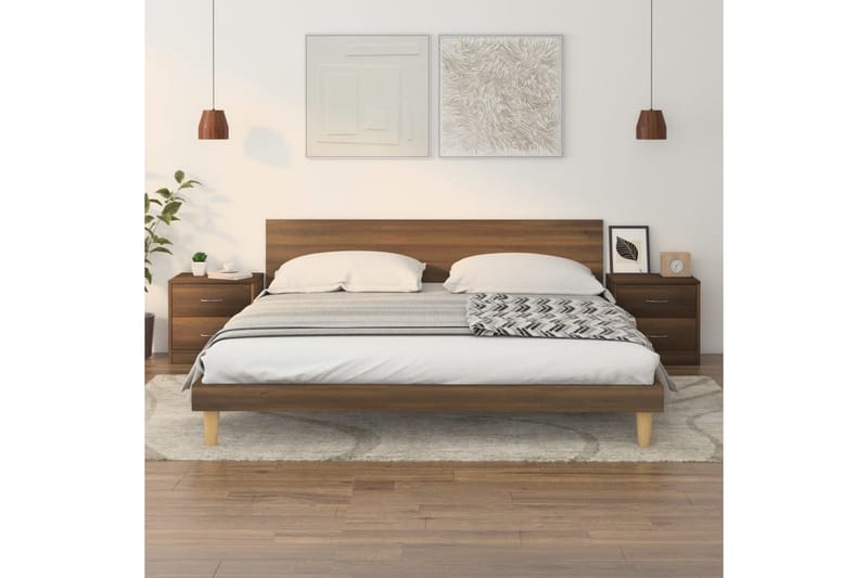 beBasic Nattbord 2 stk brun eik 40x30x40 cm konstruert tre - Brun - Møbler - Bord - Avlastningsbord - Sengebord & nattbord