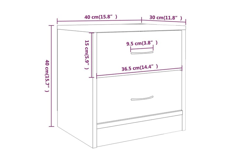 beBasic Nattbord 2 stk brun eik 40x30x40 cm konstruert tre - Brun - Møbler - Bord - Avlastningsbord - Sengebord & nattbord