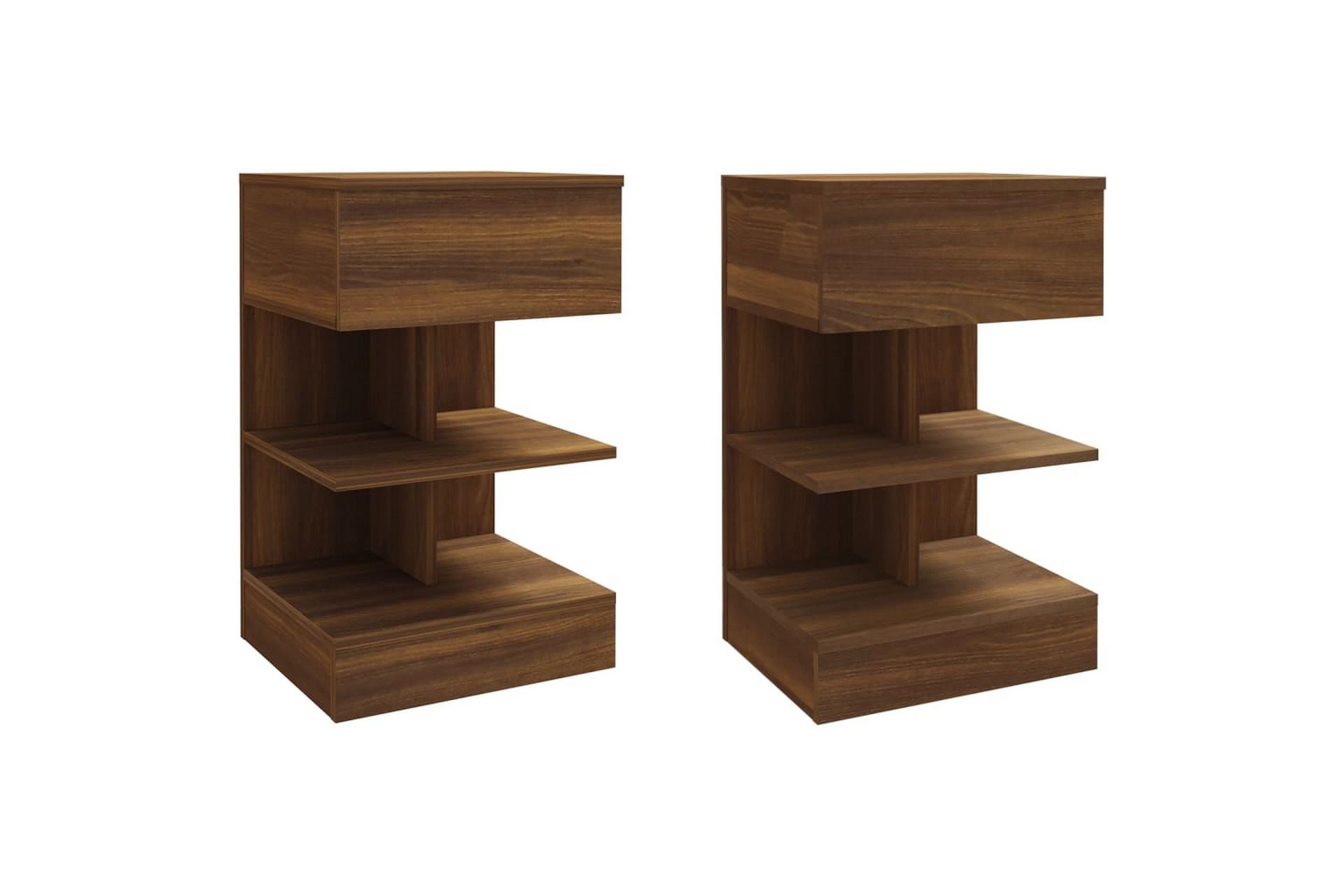 beBasic Nattbord 2 stk brun eik 40x35x65 cm konstruert tre - Brun - Møbler - Bord - Avlastningsbord - Sengebord & nattbord