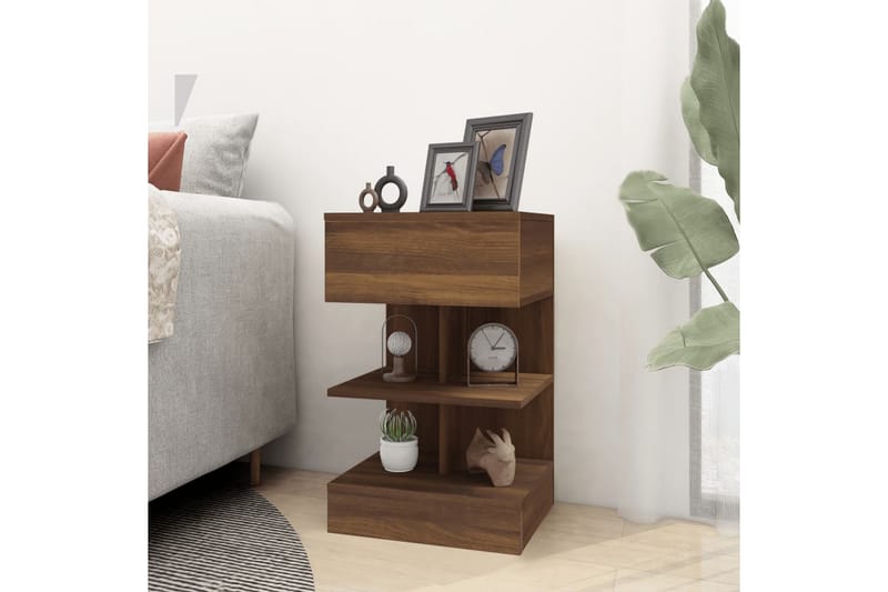 beBasic Nattbord 2 stk brun eik 40x35x65 cm konstruert tre - Brun - Møbler - Bord - Avlastningsbord - Sengebord & nattbord