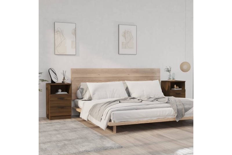 beBasic Nattbord 2 stk brun eik konstruert tre - Brun - Møbler - Bord - Avlastningsbord - Sengebord & nattbord