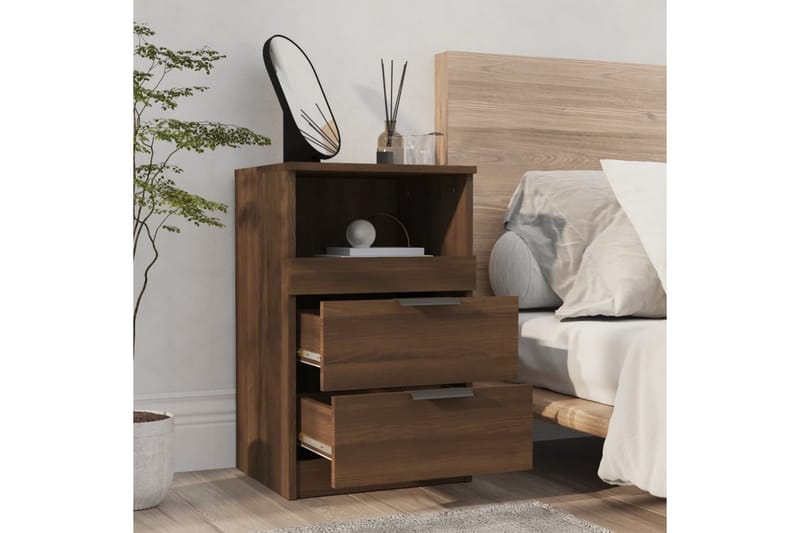 beBasic Nattbord 2 stk brun eik konstruert tre - Brun - Møbler - Bord - Avlastningsbord - Sengebord & nattbord