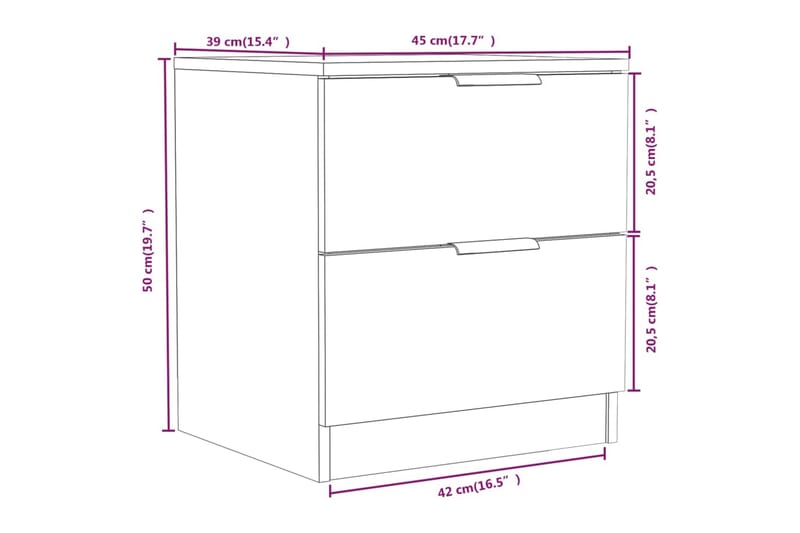 beBasic Nattbord 2 stk brun eik konstruert tre - Brun - Sengebord & nattbord