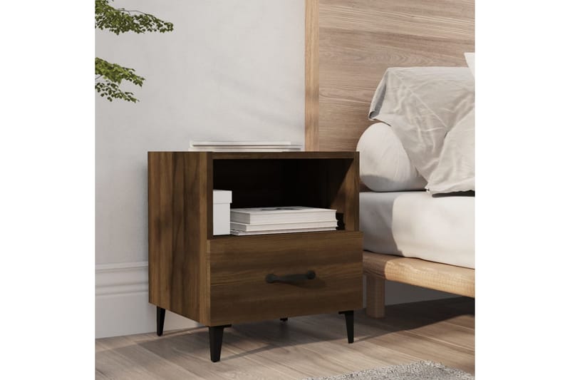 beBasic Nattbord 2 stk brun eik konstruert tre - Brun - Møbler - Bord - Avlastningsbord - Sengebord & nattbord