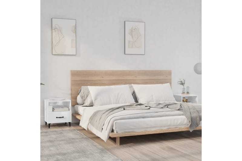 beBasic Nattbord 2 stk høyglans hvit konstruert tre - Hvit - Møbler - Bord - Avlastningsbord - Sengebord & nattbord