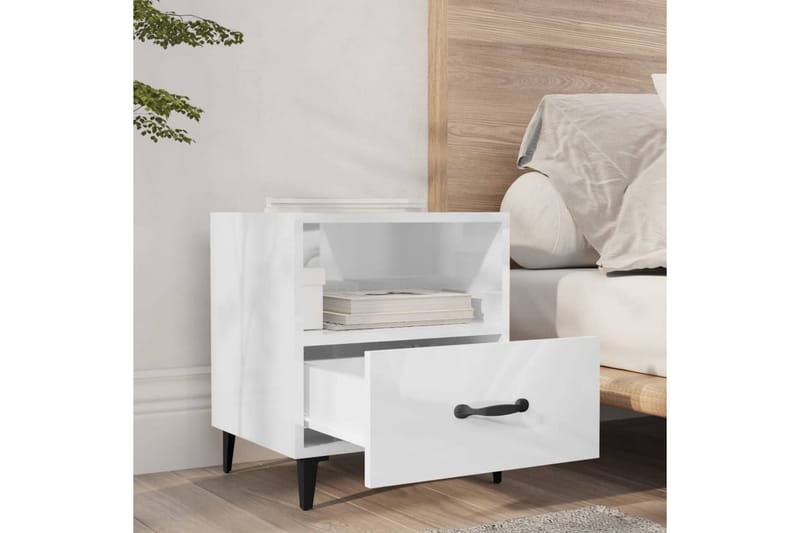 beBasic Nattbord 2 stk høyglans hvit konstruert tre - Hvit - Møbler - Bord - Avlastningsbord - Sengebord & nattbord