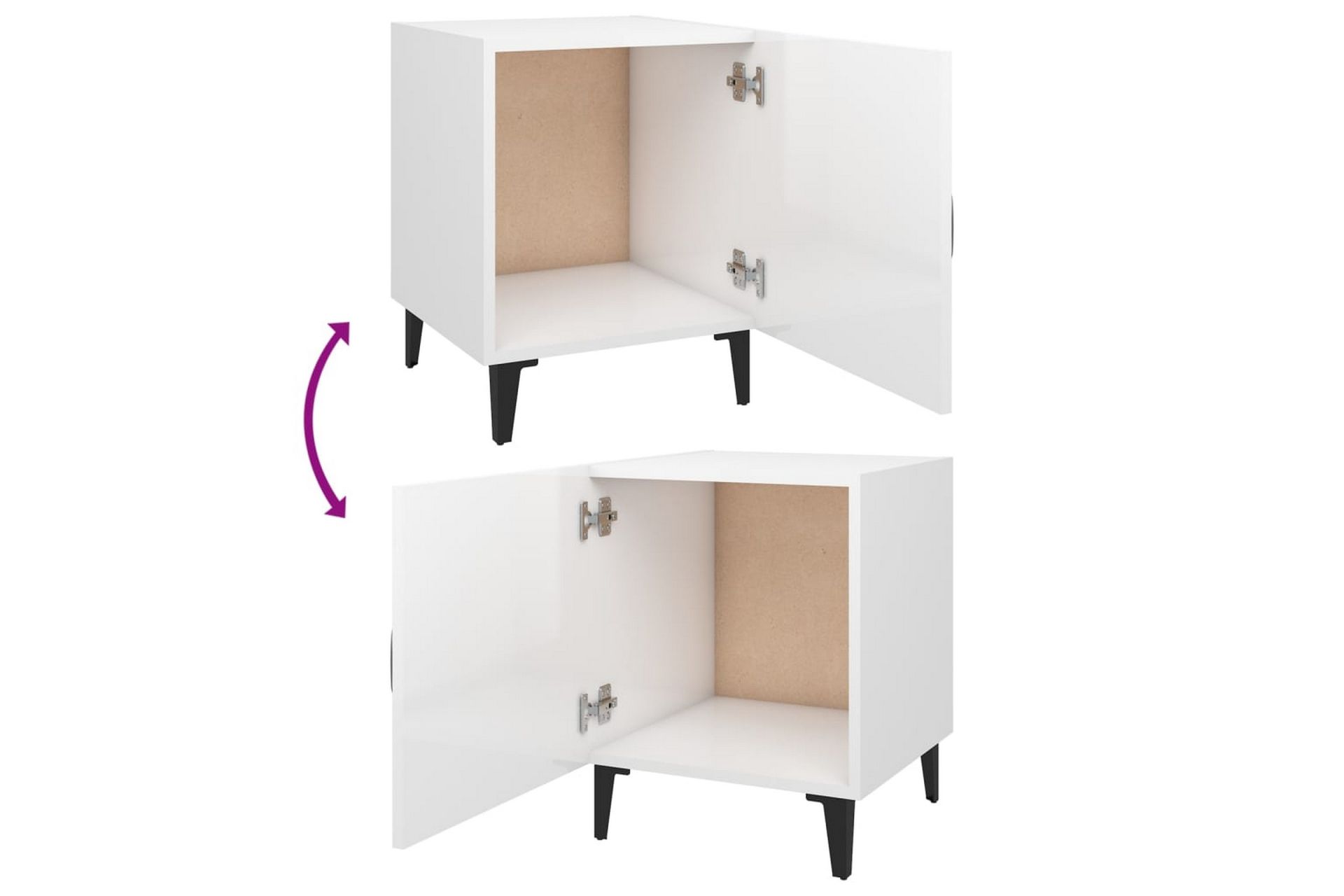 beBasic Nattbord 2 stk høyglans hvit konstruert tre - Hvit - Møbler - Bord - Avlastningsbord - Sengebord & nattbord