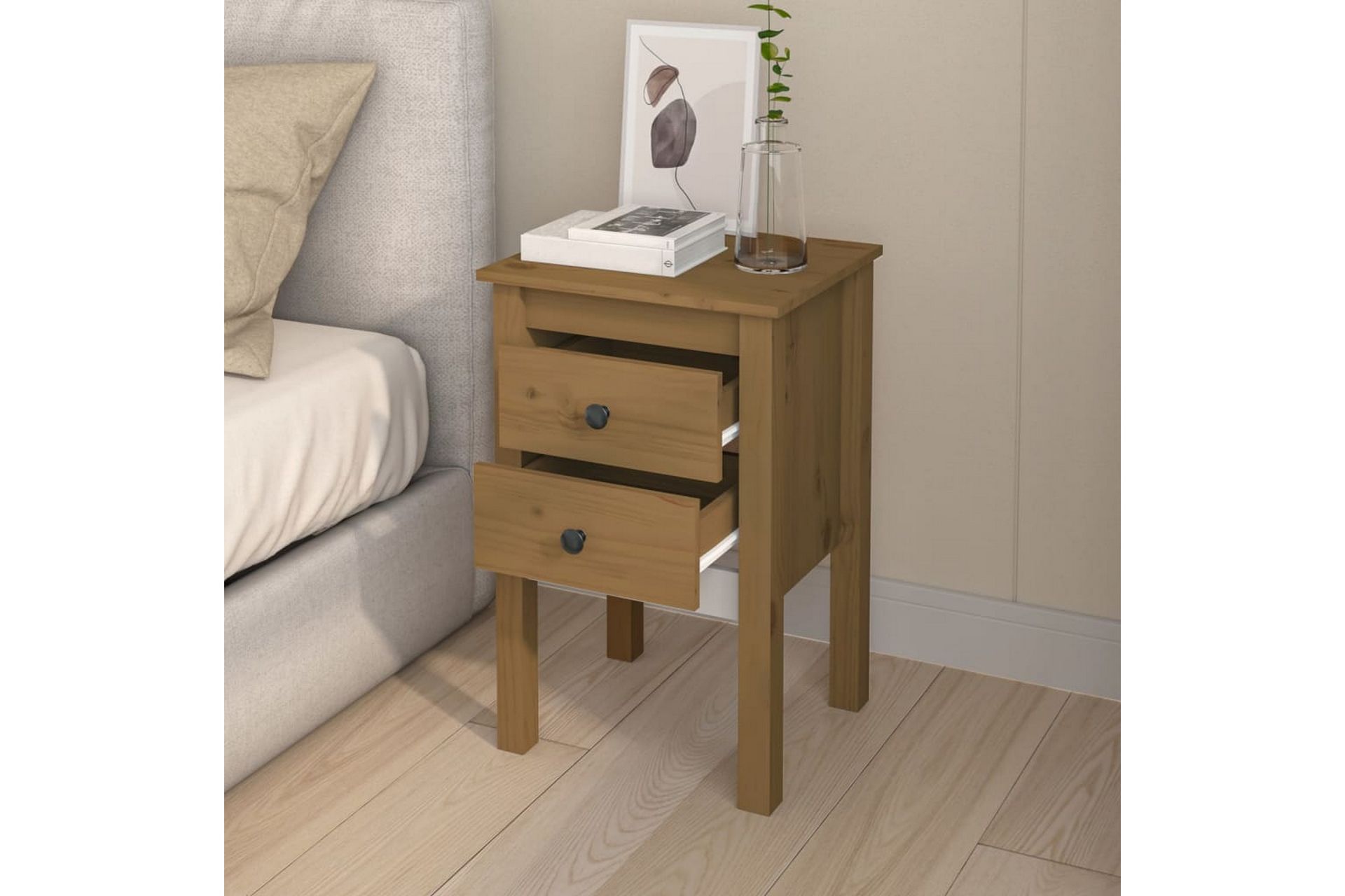 beBasic Nattbord 2 stk honningbrun 40x35x61,5 cm heltre furu - Brun - Møbler - Bord - Avlastningsbord - Sengebord & nattbord