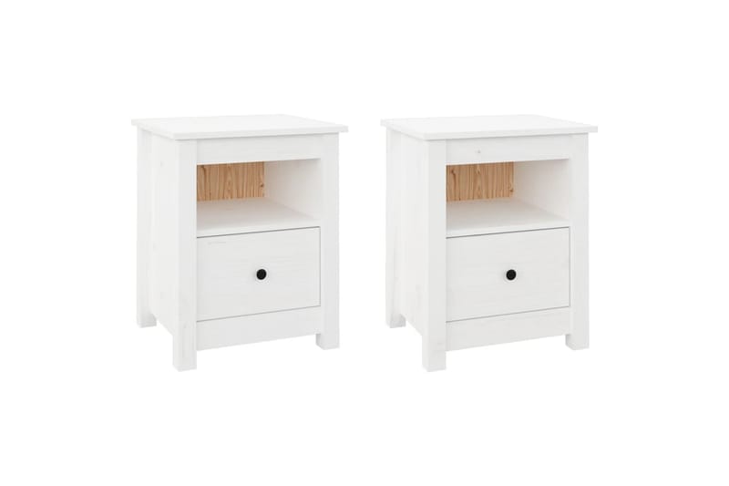 beBasic Nattbord 2 stk hvit 40x35x49 heltre furu - Hvit - Møbler - Bord - Avlastningsbord - Sengebord & nattbord