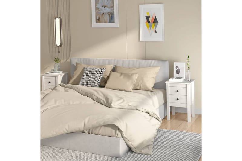 beBasic Nattbord 2 stk hvit 40x35x61,5 heltre furu - Hvit - Møbler - Bord - Avlastningsbord - Sengebord & nattbord