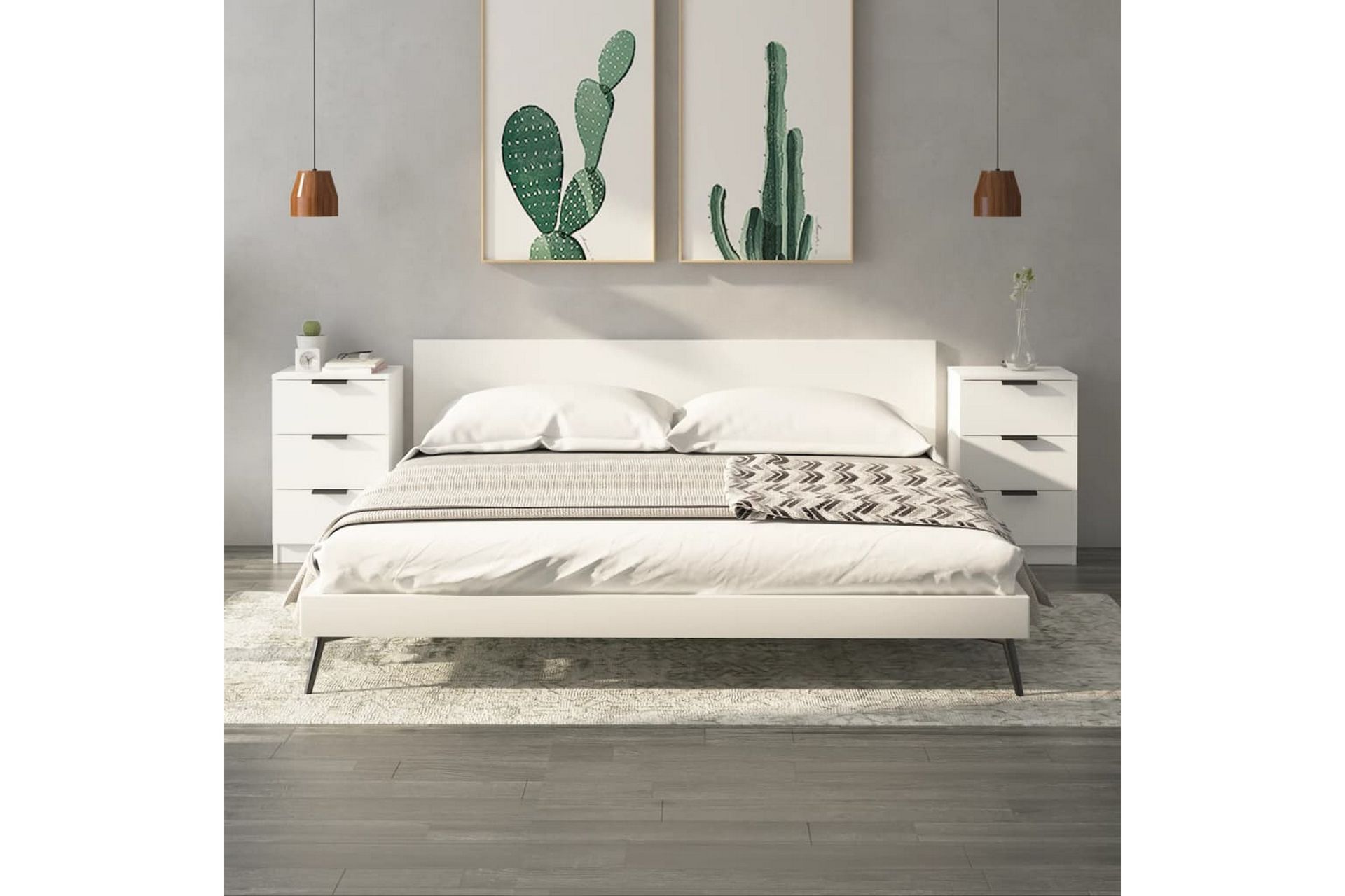 beBasic Nattbord 2 stk hvit 40x36x65 cm - Hvit - Møbler - Bord - Avlastningsbord - Sengebord & nattbord