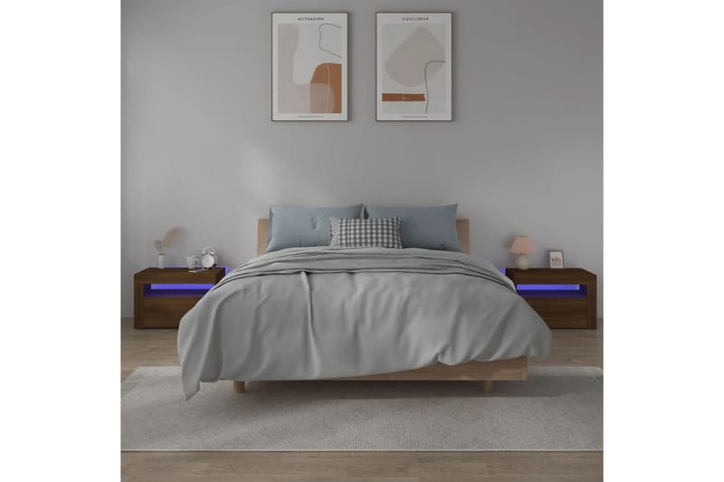 beBasic Nattbord 2 stk med LED brun eik 60x35x40 cm - Brun - Sengebord & nattbord