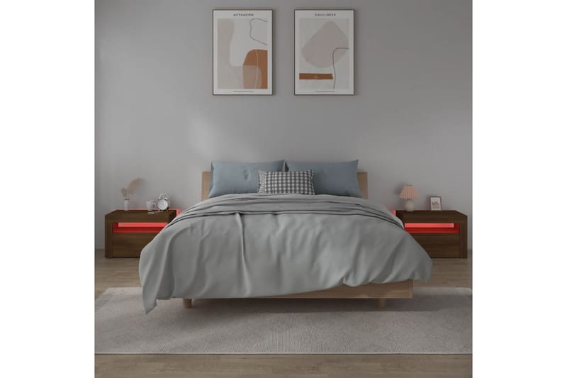beBasic Nattbord 2 stk med LED brun eik 60x35x40 cm - Brun - Møbler - Bord - Avlastningsbord - Sengebord & nattbord