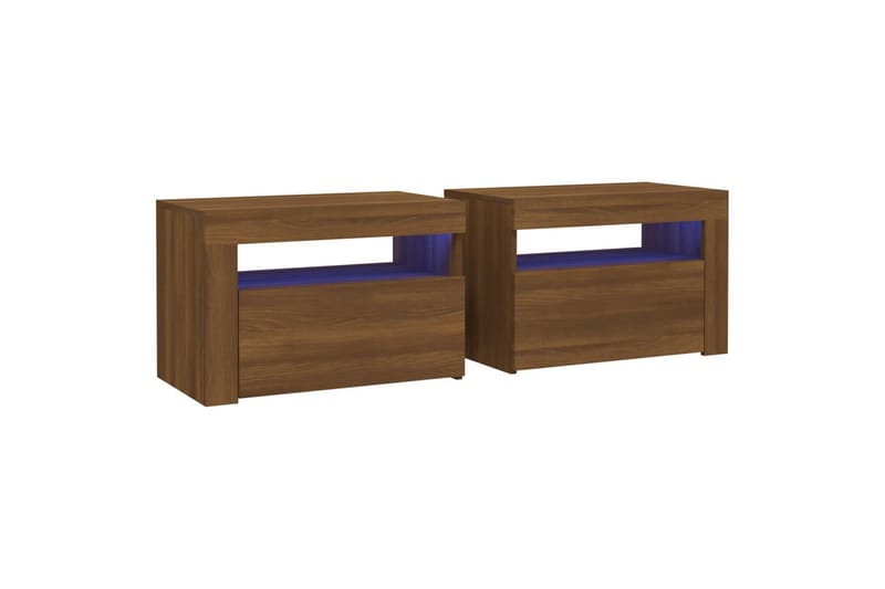 beBasic Nattbord 2 stk med LED brun eik 60x35x40 cm - Brun - Sengebord & nattbord