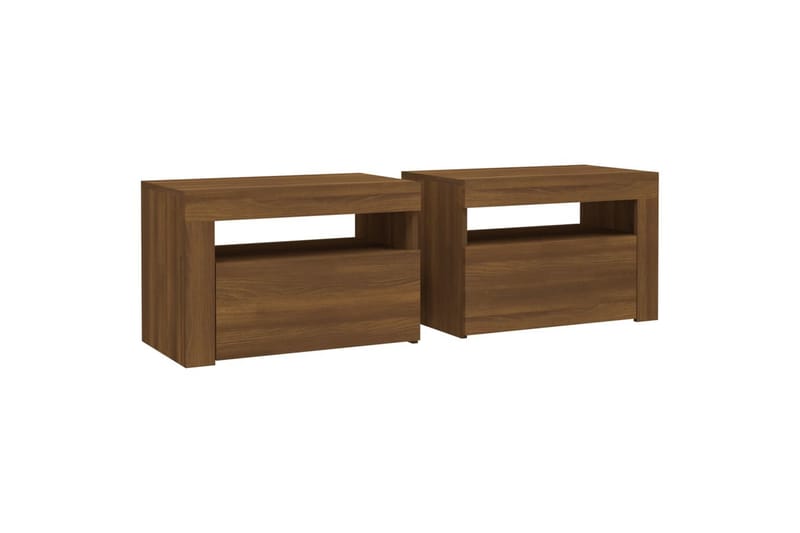 beBasic Nattbord 2 stk med LED brun eik 60x35x40 cm - Brun - Møbler - Bord - Avlastningsbord - Sengebord & nattbord