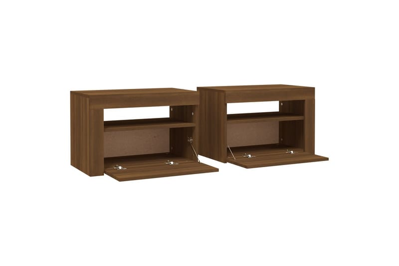 beBasic Nattbord 2 stk med LED brun eik 60x35x40 cm - Brun - Møbler - Bord - Avlastningsbord - Sengebord & nattbord
