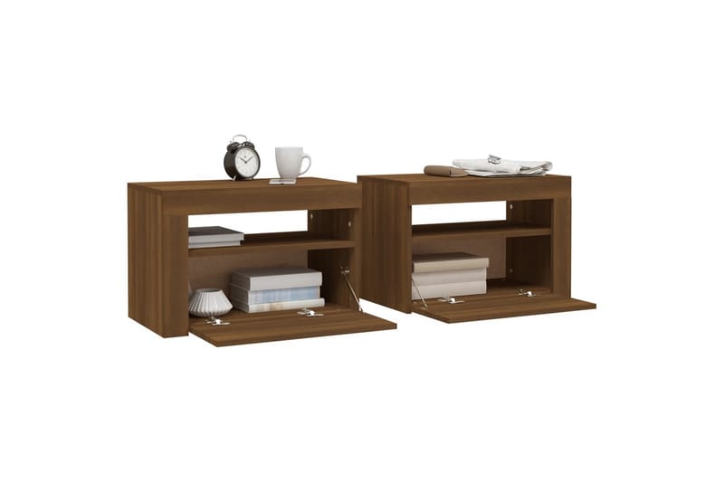 beBasic Nattbord 2 stk med LED brun eik 60x35x40 cm - Brun - Møbler - Bord - Avlastningsbord - Sengebord & nattbord