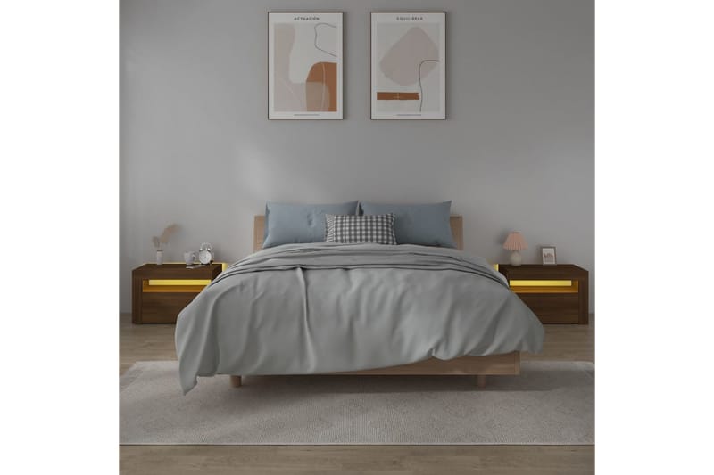 beBasic Nattbord 2 stk med LED brun eik 60x35x40 cm - Brun - Møbler - Bord - Avlastningsbord - Sengebord & nattbord