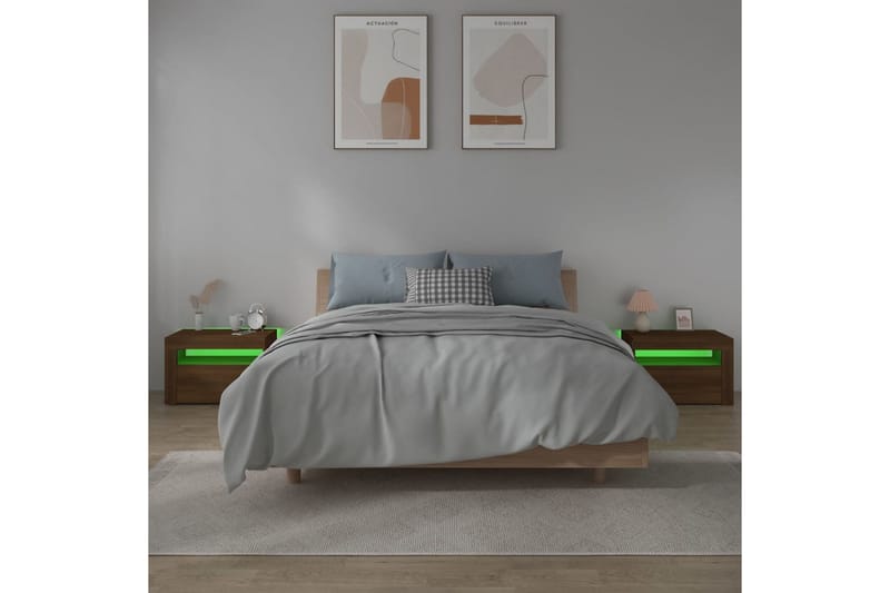 beBasic Nattbord 2 stk med LED brun eik 60x35x40 cm - Brun - Sengebord & nattbord