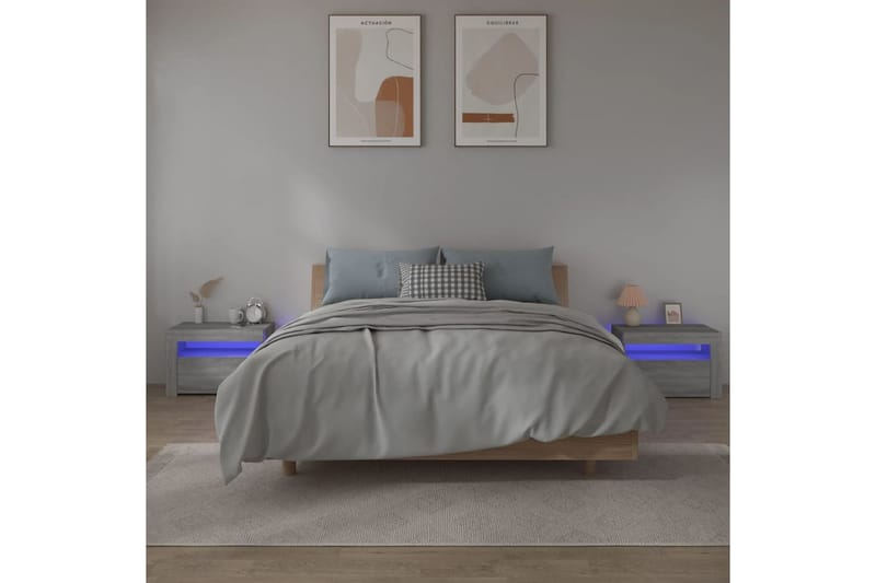 beBasic Nattbord 2 stk med LED grå sonoma 60x35x40 cm - GrÃ¥ - Møbler - Bord - Avlastningsbord - Sengebord & nattbord