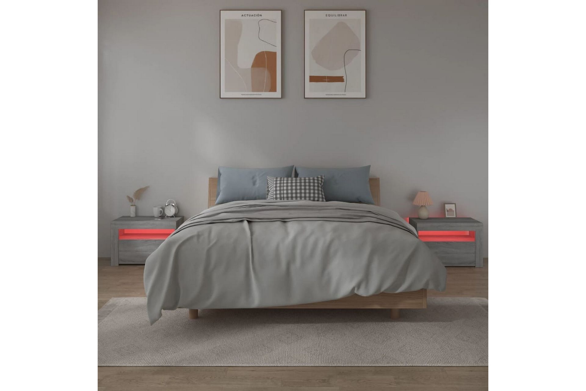 beBasic Nattbord 2 stk med LED grå sonoma 60x35x40 cm - GrÃ¥ - Møbler - Bord - Avlastningsbord - Sengebord & nattbord
