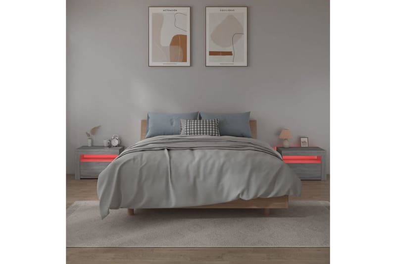 beBasic Nattbord 2 stk med LED grå sonoma 60x35x40 cm - GrÃ¥ - Møbler - Bord - Avlastningsbord - Sengebord & nattbord