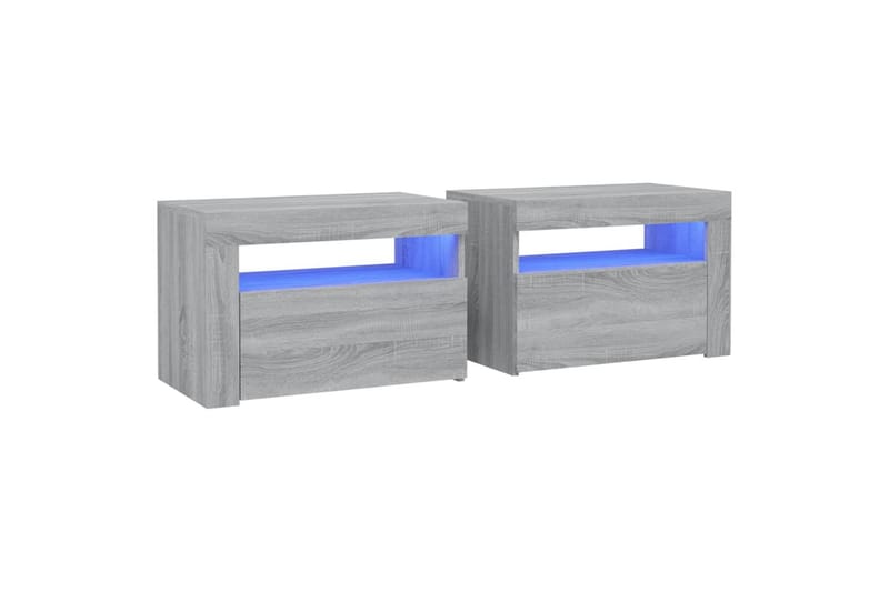 beBasic Nattbord 2 stk med LED grå sonoma 60x35x40 cm - GrÃ¥ - Sengebord & nattbord