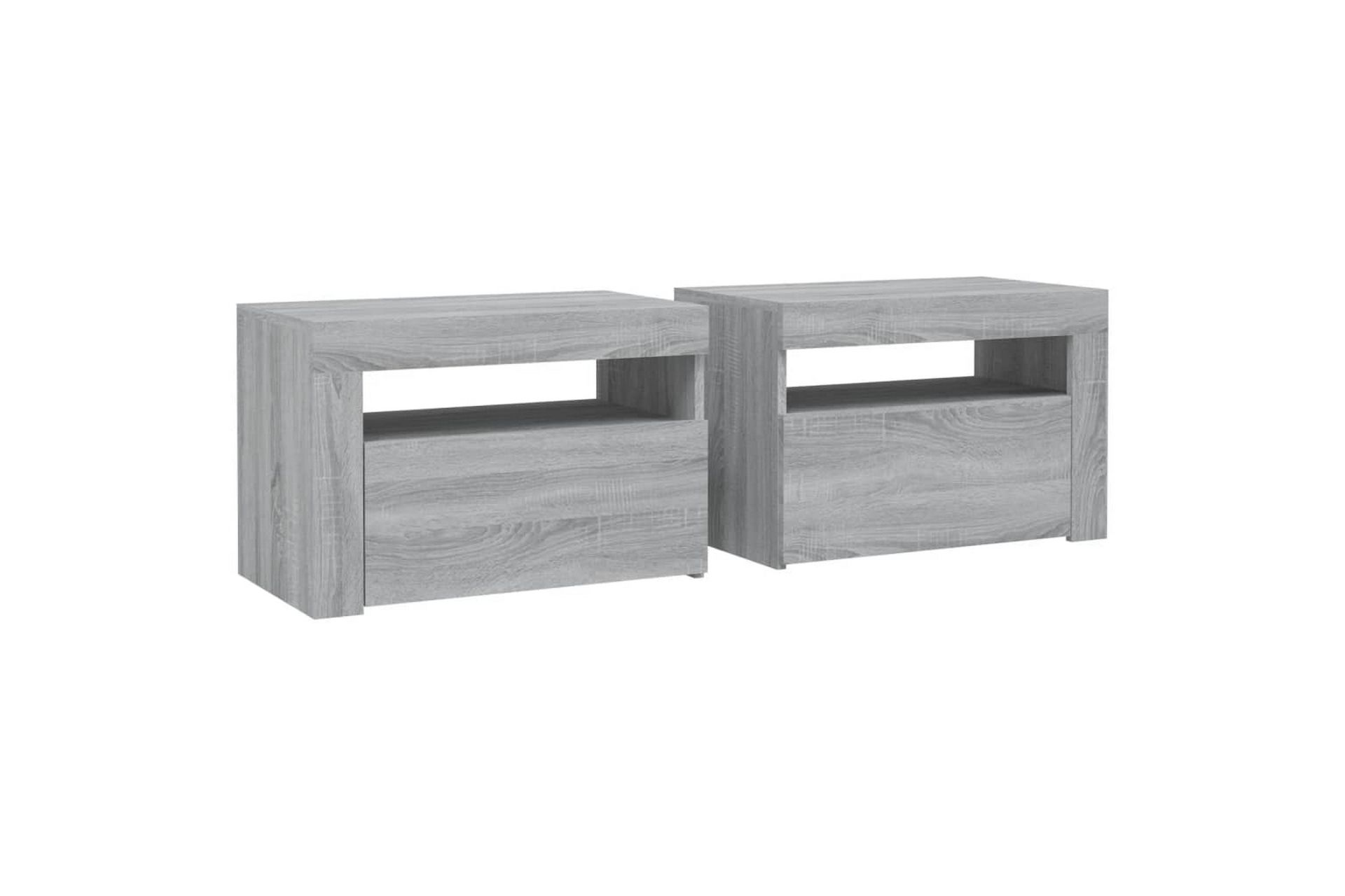 beBasic Nattbord 2 stk med LED grå sonoma 60x35x40 cm - GrÃ¥ - Møbler - Bord - Avlastningsbord - Sengebord & nattbord