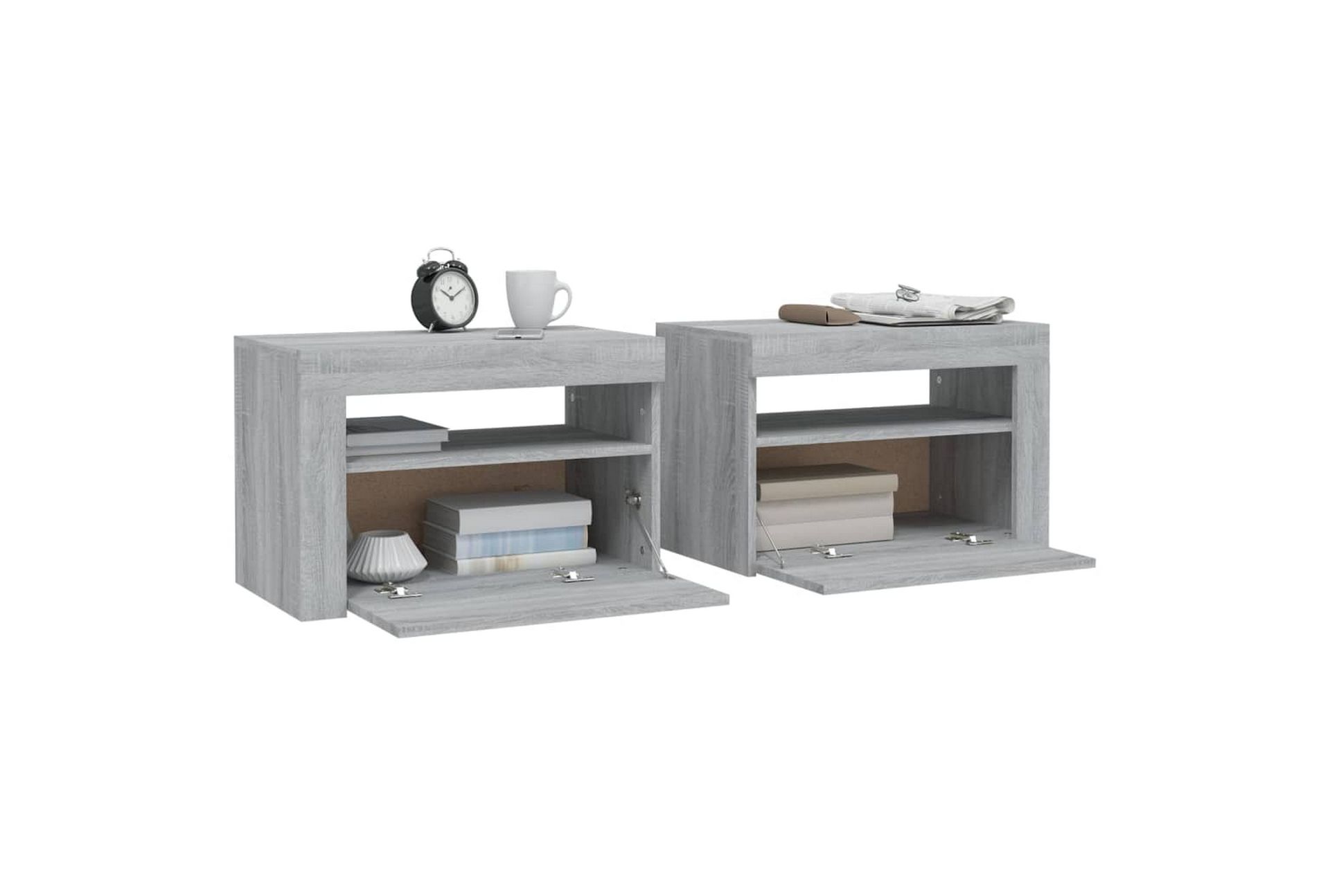 beBasic Nattbord 2 stk med LED grå sonoma 60x35x40 cm - GrÃ¥ - Møbler - Bord - Avlastningsbord - Sengebord & nattbord