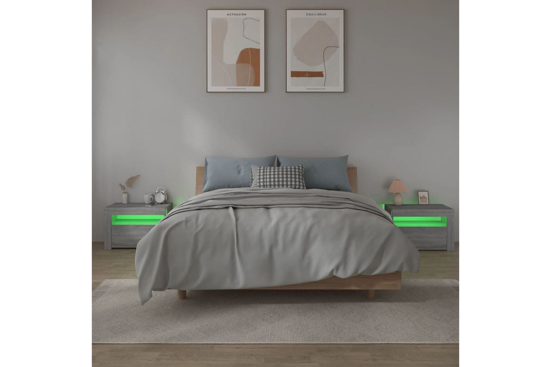 beBasic Nattbord 2 stk med LED grå sonoma 60x35x40 cm - GrÃ¥ - Møbler - Bord - Avlastningsbord - Sengebord & nattbord