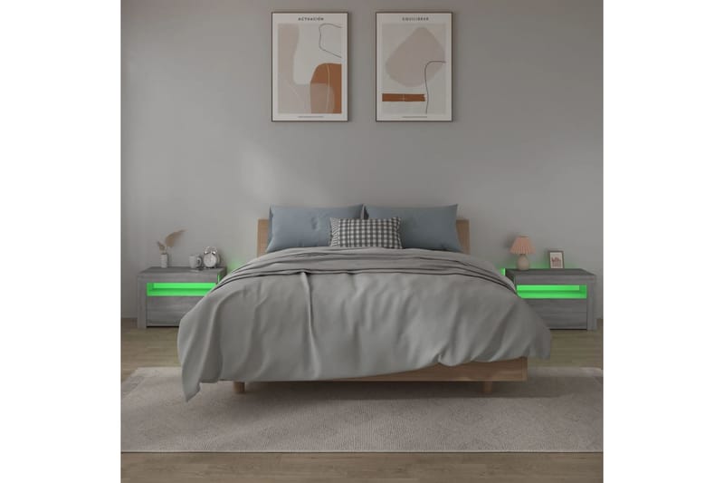 beBasic Nattbord 2 stk med LED grå sonoma 60x35x40 cm - GrÃ¥ - Møbler - Bord - Avlastningsbord - Sengebord & nattbord