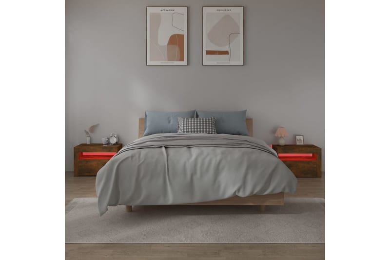 beBasic Nattbord 2 stk med LED røkt eik 60x35x40 cm - Brun - Møbler - Bord - Avlastningsbord - Sengebord & nattbord
