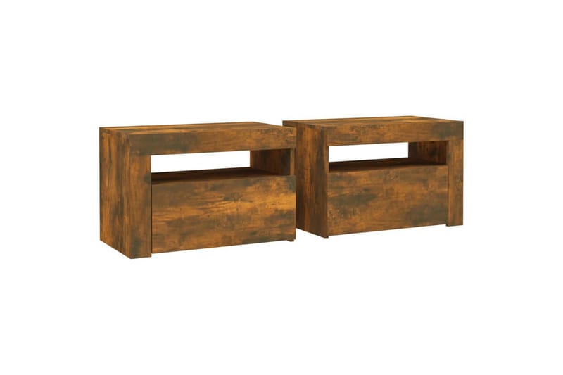 beBasic Nattbord 2 stk med LED røkt eik 60x35x40 cm - Brun - Møbler - Bord - Avlastningsbord - Sengebord & nattbord