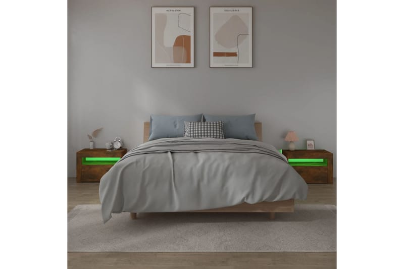beBasic Nattbord 2 stk med LED røkt eik 60x35x40 cm - Brun - Møbler - Bord - Avlastningsbord - Sengebord & nattbord