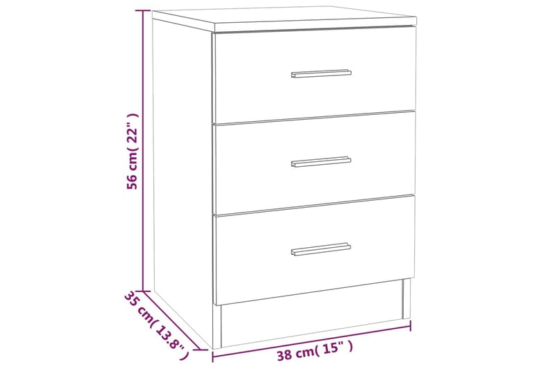 beBasic Nattbord 2 stk røkt eik 38x35x56 cm konstruert tre - Brun - Sengebord & nattbord