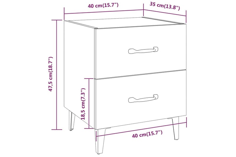 beBasic Nattbord 2 stk røkt eik 40x35x47,5 cm - Brun - Sengebord & nattbord