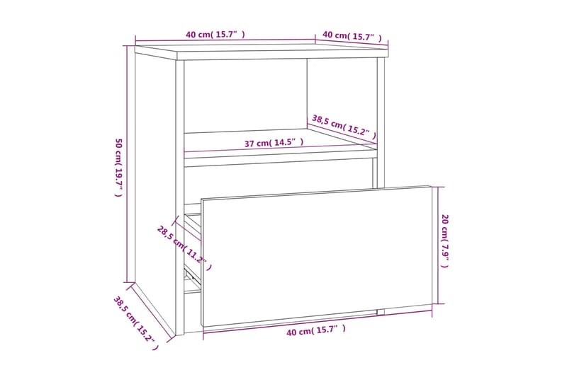 beBasic Nattbord 2 stk røkt eik 40x40x50 cm konstruert tre - Brun - Møbler - Bord - Avlastningsbord - Sengebord & nattbord