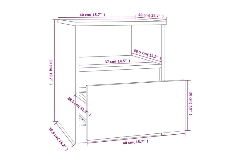 beBasic Nattbord 2 stk røkt eik 40x40x50 cm konstruert tre - Brun - Sengebord & nattbord