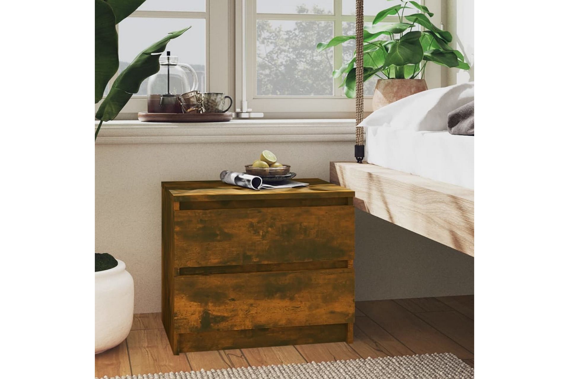 beBasic Nattbord 2 stk røkt eik 50x39x43,5 cm konstruert tre - Brun - Møbler - Bord - Avlastningsbord - Sengebord & nattbord