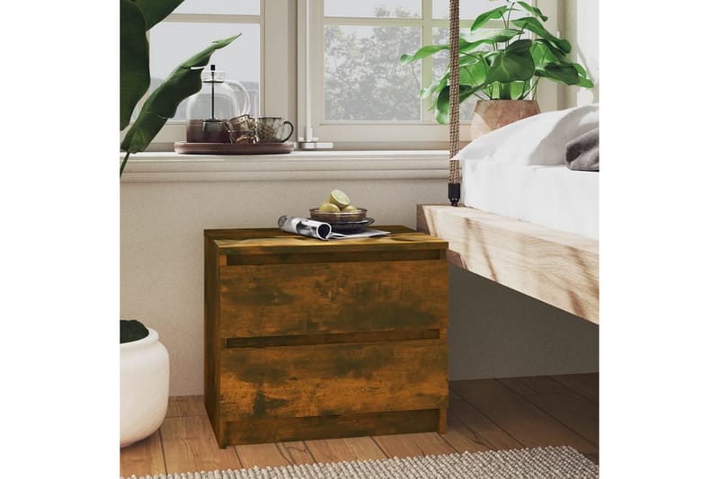 beBasic Nattbord 2 stk røkt eik 50x39x43,5 cm konstruert tre - Brun - Møbler - Bord - Avlastningsbord - Sengebord & nattbord