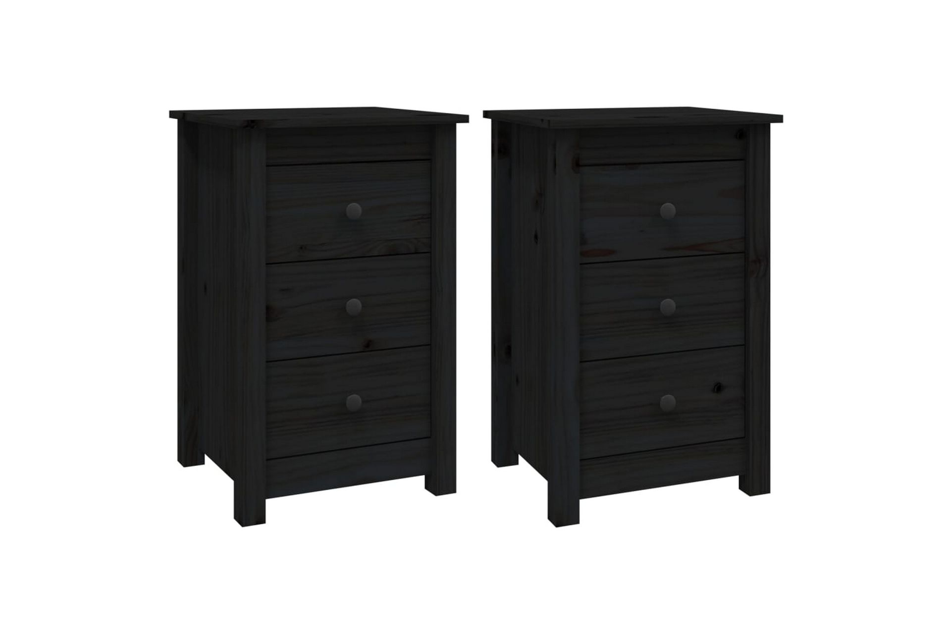 beBasic Nattbord 2 stk svart 40x35x61,5 heltre furu - Svart - Møbler - Bord - Avlastningsbord - Sengebord & nattbord