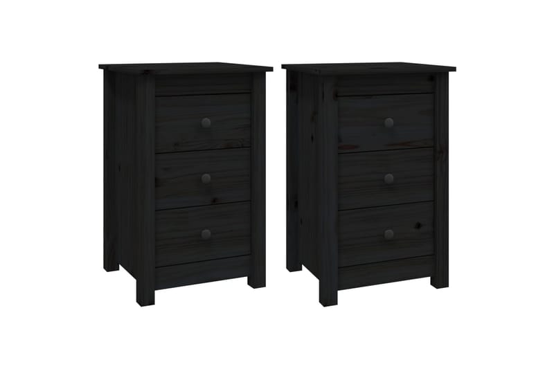 beBasic Nattbord 2 stk svart 40x35x61,5 heltre furu - Svart - Møbler - Bord - Avlastningsbord - Sengebord & nattbord