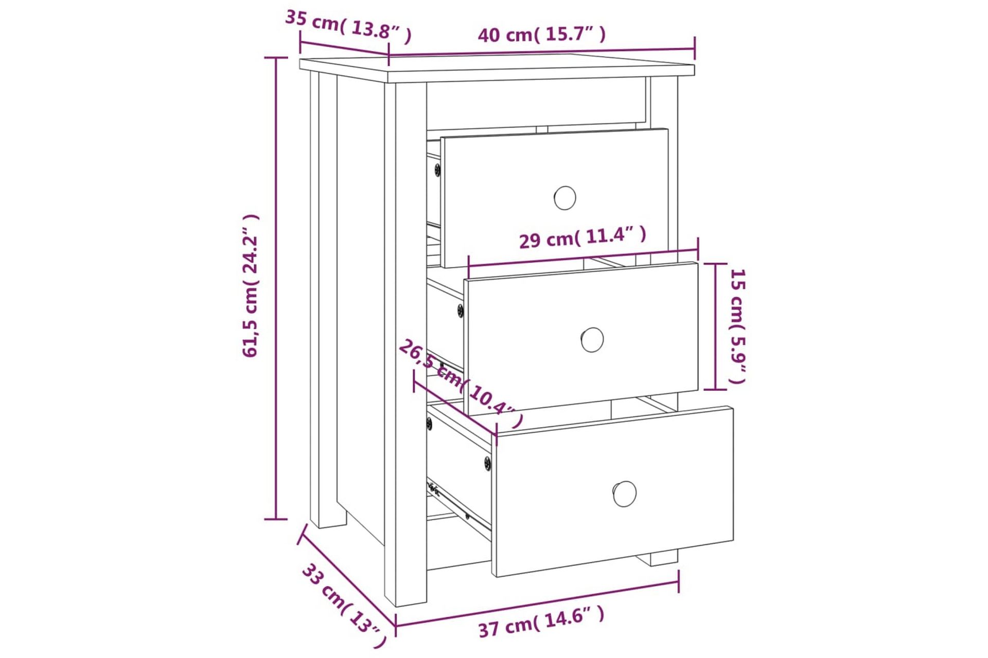 beBasic Nattbord 2 stk svart 40x35x61,5 heltre furu - Svart - Møbler - Bord - Avlastningsbord - Sengebord & nattbord