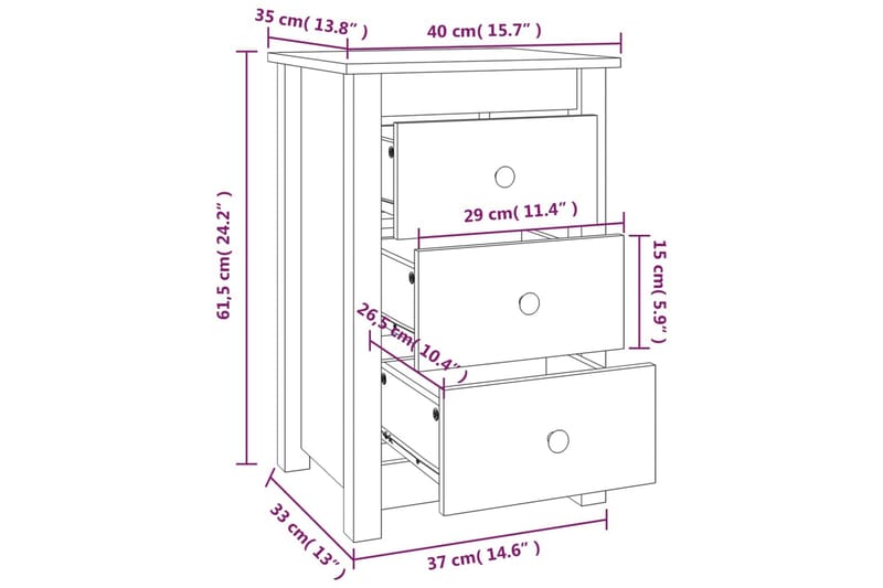 beBasic Nattbord 2 stk svart 40x35x61,5 heltre furu - Svart - Sengebord & nattbord