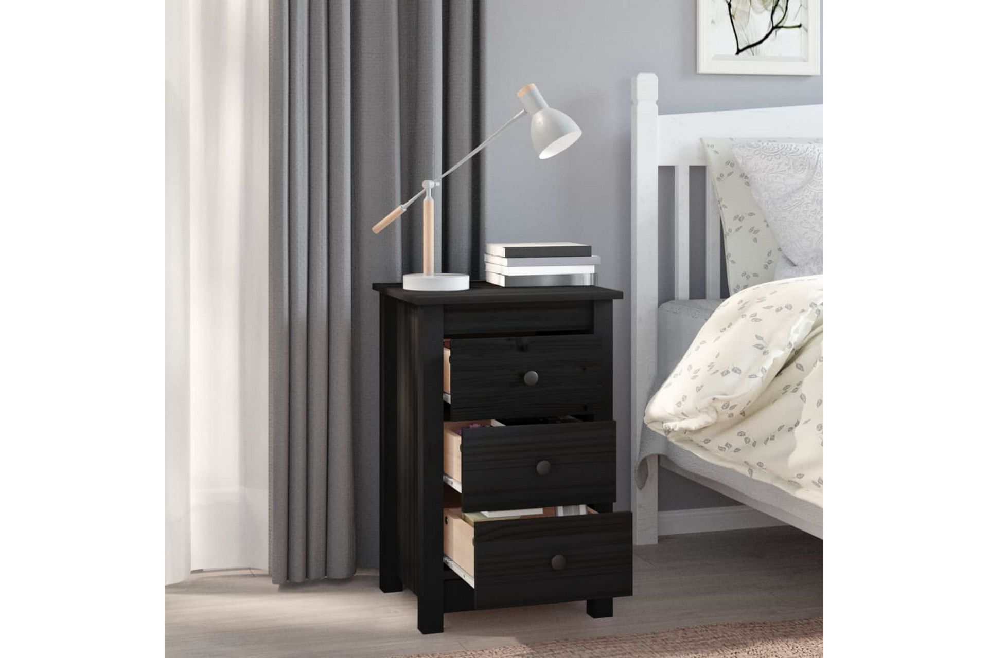 beBasic Nattbord 2 stk svart 40x35x61,5 heltre furu - Svart - Møbler - Bord - Avlastningsbord - Sengebord & nattbord
